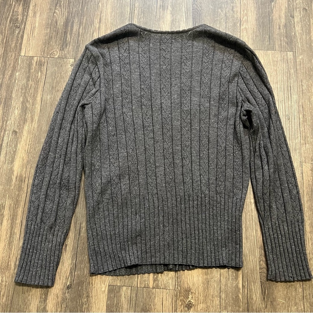 Escada Vtg Wide Ribbed V Neck Embellish Gray Knit Cardigan Sweater Y2K Soft M - Picture 9 of 13